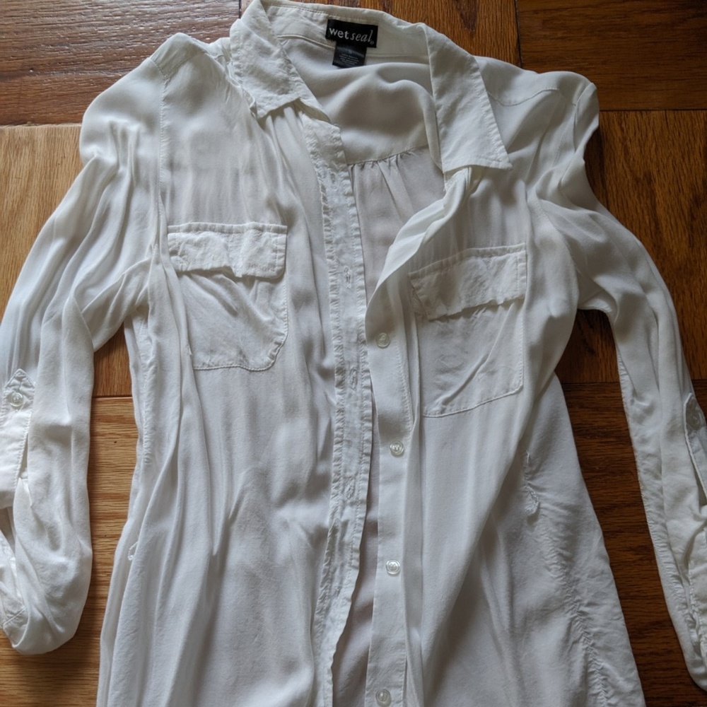 Wet Seal white long sheer button up